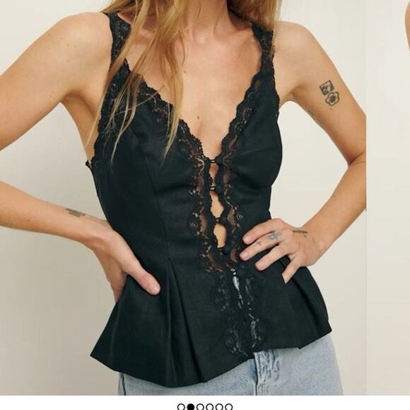 Reformation Tops - Reformation Josefina Linen Black Place Tank Top 10